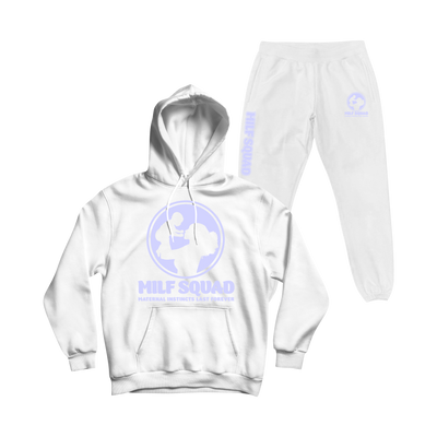 MILFSQUAD Winter White Sweatsuit – Lavender Logo Edition