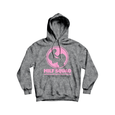 MILFSQUAD “Maternal Instincts Last Forever” Hoodie – Storm Gray x Pink Edition