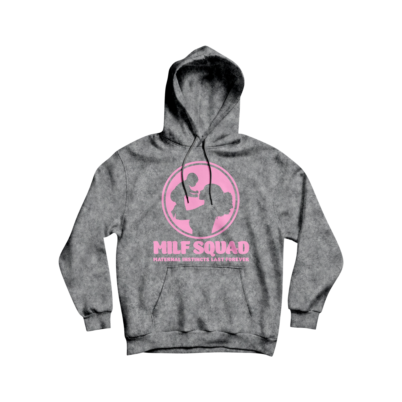 MILFSQUAD “Maternal Instincts Last Forever” Hoodie – Storm Gray x Pink Edition