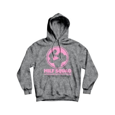 MILFSQUAD “Maternal Instincts Last Forever” Hoodie – Storm Gray x Pink Edition