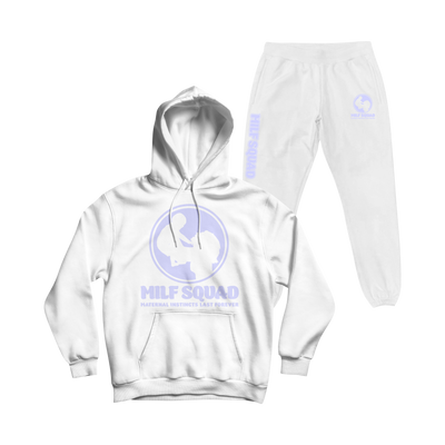 MILFSQUAD Winter White Sweatsuit – Lavender Logo Edition